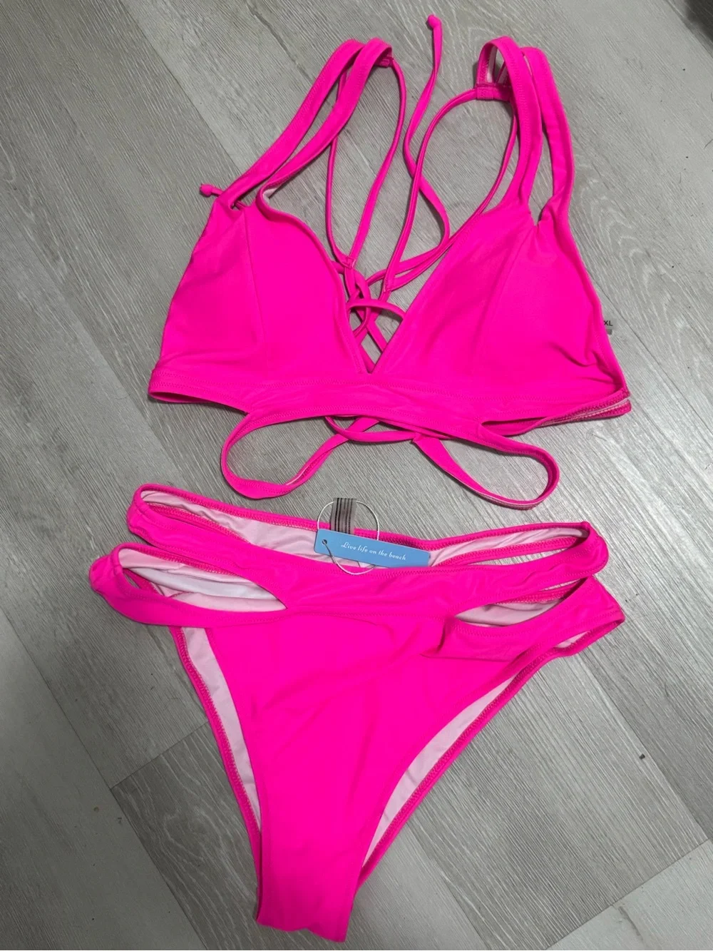Hot Pink Strappy Crisscross Bikini Set